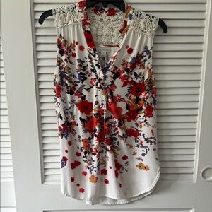 Floral Sleeveless Top - White and Red